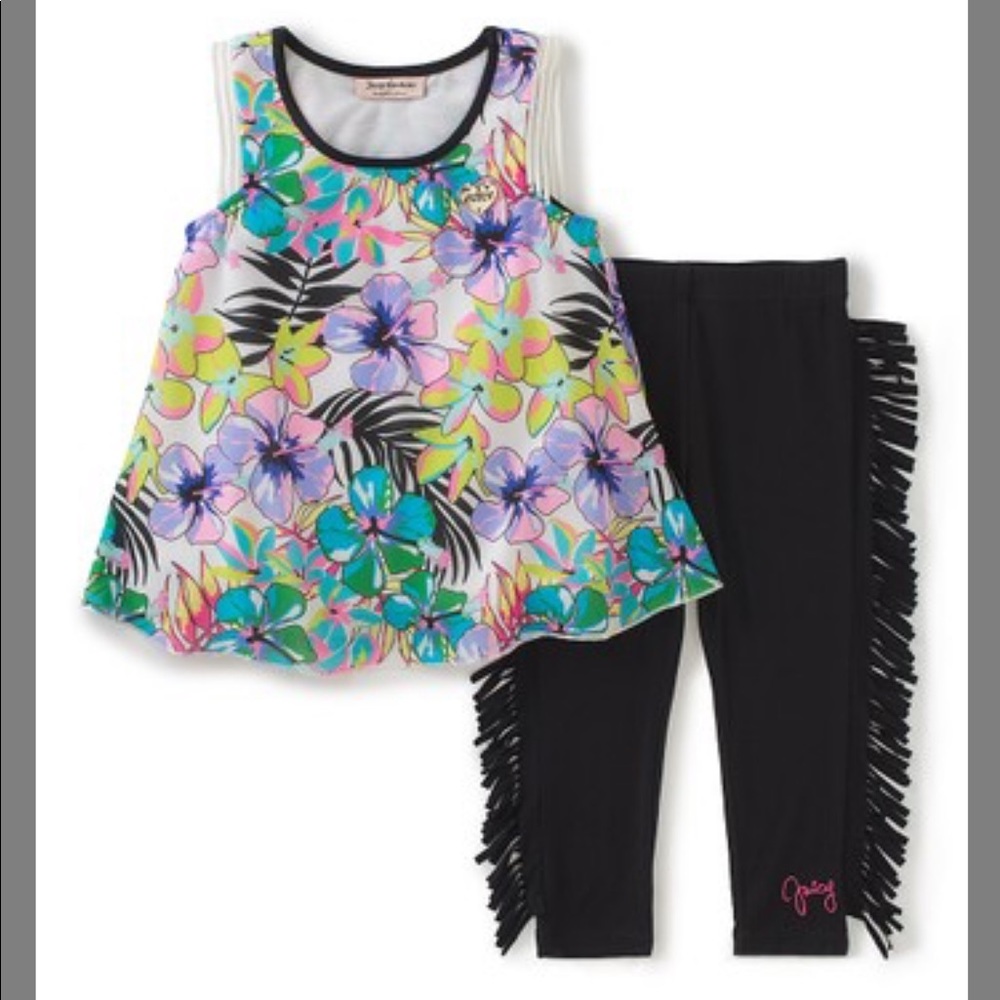 Purple & Blue Floral Tank & Fringe Pants - Girls
